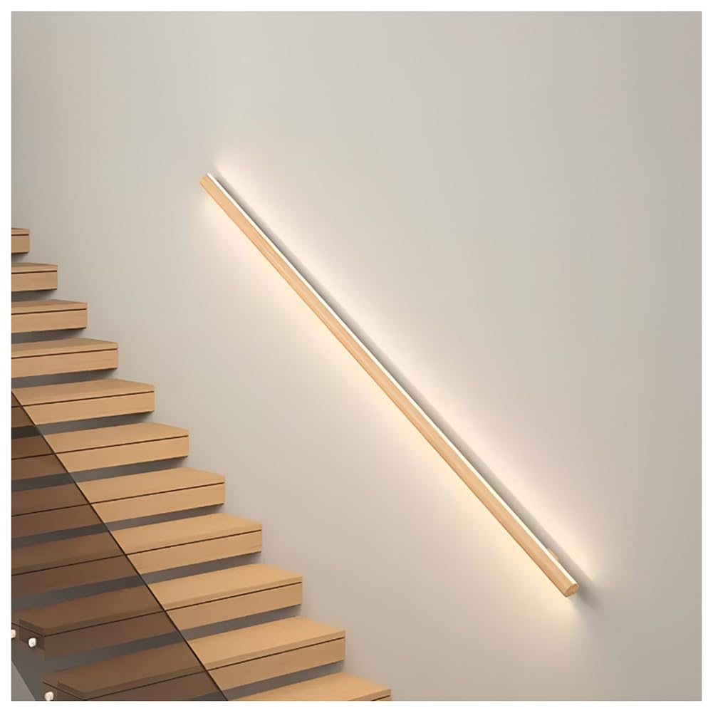 SXWNBIFH Stair handrail lights Stair Railing Handrail LED Handrails Aluminum Round Hand Rail Wall Mount Stair Handrail Complete Kit Home corridor wall lamp (Color : Natural, Size : 47.3"/2m)