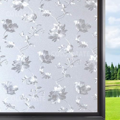 Image of COLORMATE Premium Vinyl Stained Frosted Window Glass Film (12x100 Inch) - Self-Adhesive Wallpaper Sticker Opaque Tint for Window Glass Privacy Cover, Door, Office, Home.| Anti-UV. Frosted Flowers