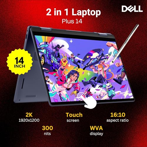 Image of Dell 14 Plus 2-in-1 AI Laptop, 14 inch 2K Touchscreen, AMD Ryzen AI 7 350(>i9-13900H), Copilot+ PC, Backlit Keyboard, Fingerprint, 1080p Webcam, Wi-Fi 7, Windows 11 Pro, Blue(16GB DDR5 RAM | 2TB SSD)