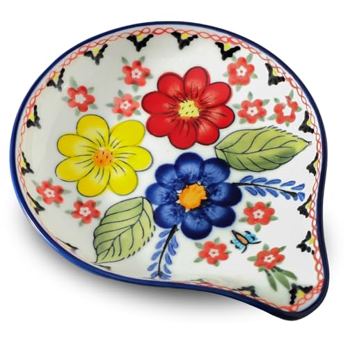 Image of Farmhouse Hand Painted Ceramic Spoon Rests Holder for Kitchen Counter Stove Top (Model A)