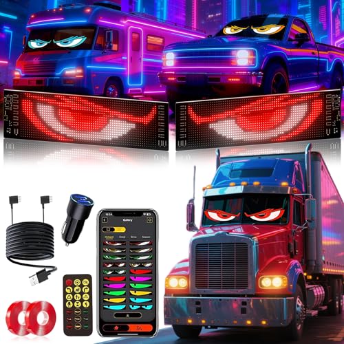 YOUBISON 2PCS 23"x5" Devil Eyes Light for Windshield – Dual Screen Sync, LED Eyes for Cars/Trucks/SUVs/RV, App Controlled Animated Windshield LED with Custom Text & Graphics