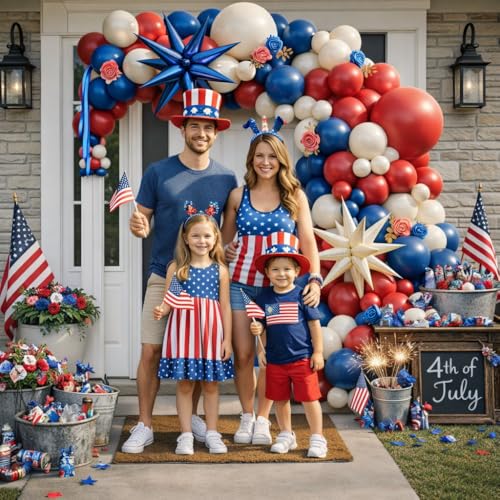 Image of Tesochye Red White and Blue Balloon Arch Kit,Patriotic Balloon Arch Kit | 143Pcs Navy Blue Ruby Red Sand White Balloons for Graduation 4th of July Independent Day Nautical Baseball Birthday Party