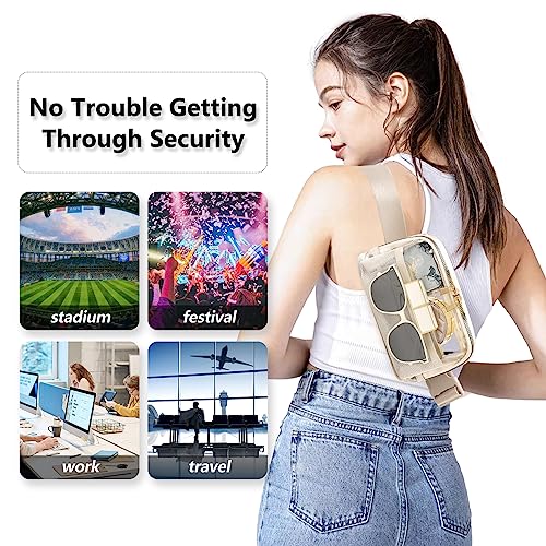 Image of Clear Fanny Pack Belt Bag Stadium Approved for Women Men with Adjustable Strap Water-resistant Waist bag Clear Purse for Travel Workout Running Hiking(Beige)