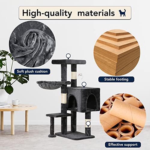 Image of BestPet | 37 inch Cat Tree Tower | Light Gray | Sturdy Multi-Level Cat Tree