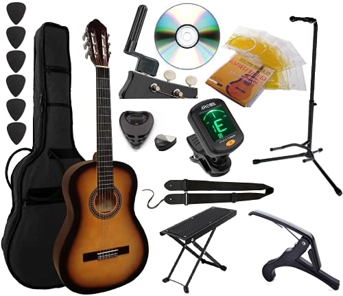 Pack Guitare Classique 4/4 (Adulte) 11 Accessoires Cour Vidéo et DVD (Sunburst) - Les Beatles, Paul McCartney, John Lennon, RIngo Starr, George Harrison Pack Guitare Classique 4/4 (Adulte) 11 Accessoires Cour Vidéo et DVD (Sunburst)