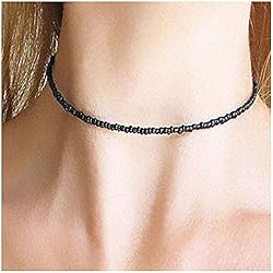 Gargantilla Mini Moons Yheakne Boho Collar Gargantilla con Cuentas de Semillas Collar Corto con Cuentas Negras Cadena Collares Vintage Collar Gargantilla Colorido Collar Cadena Joyas para Mujeres y Niñas Regalos (Negro)