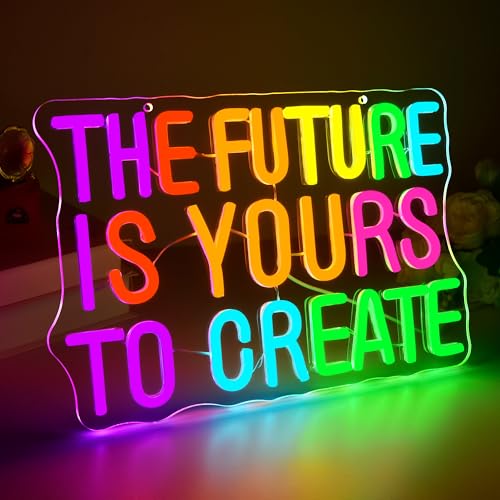 Image of The Future Is Yours to Create Neon Sign for Wall Decor Inspirational Neon | Dimmable Led Neon,Teen Birthday Gifts,5V USB Powered,Bedroom Office Decor, Classroom Library Wall Art,13.7*9.2in