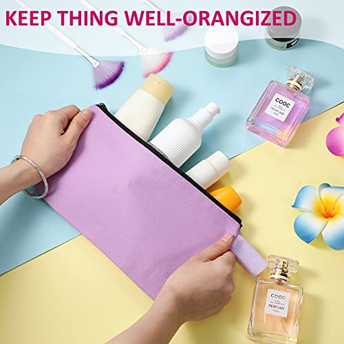 Saintrygo 10 Pieces Canvas Makeup Bags Bulk for Women Travel Cosmetic Organizer Plain Storage Pouch Multi-Purpose Blank Travel Toiletry DIY Craft Bags with Zipper(Pastel,9.8 x 5 x 2 Inch)4