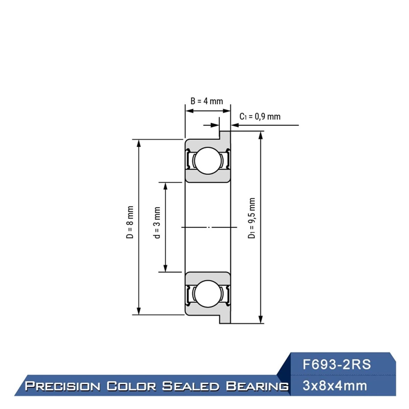 Rodamientos Sellados, F693-2RS Rodamiento 3x8x4mm (10 PCS) ABEC-1 Rodamientos de bolas con bridas en miniatura F693RS RF-830DD