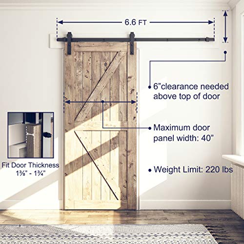 Image of SMARTSTANDARD 6.6 FT Barn Door Hardware Kit -Fits 40 inch Wide Door Panel | Sliding Barn Door Track, Smooth and Quiet, Easy to Install, Includes Step-by-Step Installation Instructions (J Shape Hanger)