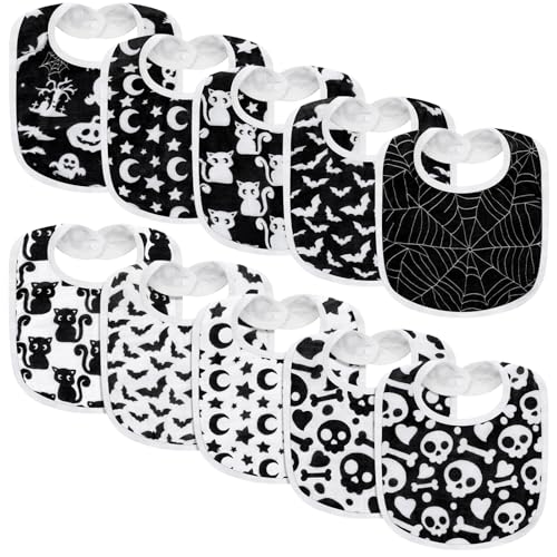 Image of Chicingyou 10 Pcs Gothic Spooky Baby Bibs Goth Punk Cotton Bib Bandana Drool Baby Stuff for Feeding Drooling Teething Unisex Boys or Girls 0-36 Month Christmas Clothes Outfit