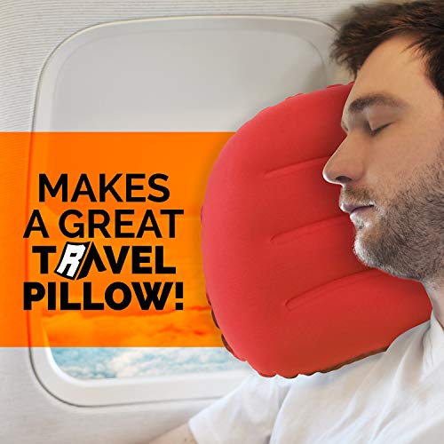 Camping Pillow - Ultralight Inflatable Travel Pillows - Multiple Colors - Compressible, Lightweight, Ergonomic Neck & Lumbar Support - Perfect For Backpacking Or Airplane Travel (Red/Black) #TOP4
