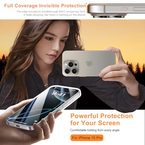 Image of 2 Pack for iPhone 15 Pro Screen Protector, [9H Hardness] Tempered-Glass Screen Protector with Auto-Alignment Kit, HD Clear, Scratch Resistant