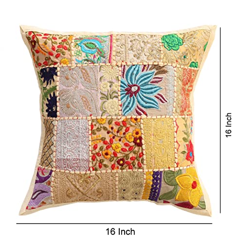 Image of Ravaiyaa - Attitude is everything Set Of 2 PC Home Sofa Decor Cotton Cushion Cover, Handmade Khambadiya Patchwork Pillow Case, Embroidery Cushions