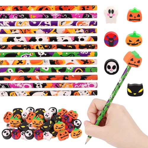 Lot de 30 crayons d'Halloween en bois avec gommes pour petits cadeaux
