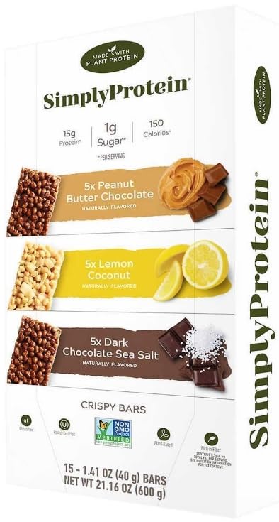 Miniatura 2 de Simply Protein - Barras crujientes de 1.41 onzas, variedad de 15 unidades (chocolate con mantequilla de cacahuete, coco y limón y sal marina de