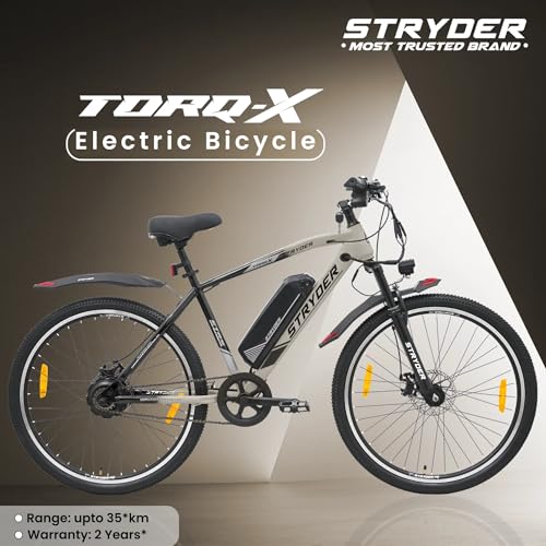 Image of Stryder TORQ-X 27.5 inch Electric Cycle for Men and Women with Removable 8.7Ah Li-Ion Battery, LCD Display, 5 PAS Levels & Walking Mode | Up to 40 KM Range | Hi-Tensile Steel Frame|Unisex Electric Bicycle