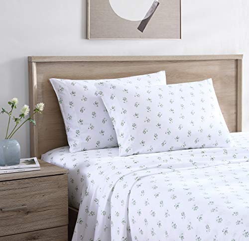 Image of Stone Cottage - Full Sheets, Cotton Percale Bedding Set, Crisp & Cool Ideal Bedding Set (Green Sketchy Ditsy, Full)
