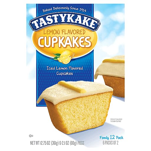 Tastykake Lemon Flavored Cupkakes, Iced, Family Pack 12 Count, 12.75 oz (Pack of 2)