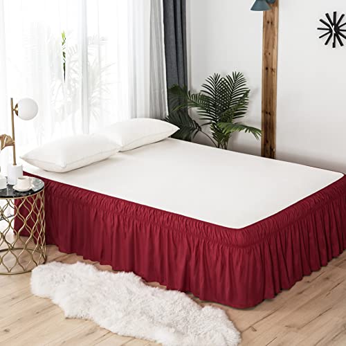 Ayasw Bed Skirt Queen Size 14 Inch Drop Wine Red Dust Ruffle 1800 Brushed Microfiber Premium Soft Three Fabric Sides Wrap Around With Elastic No Top Easy On Deep Red #TOP3