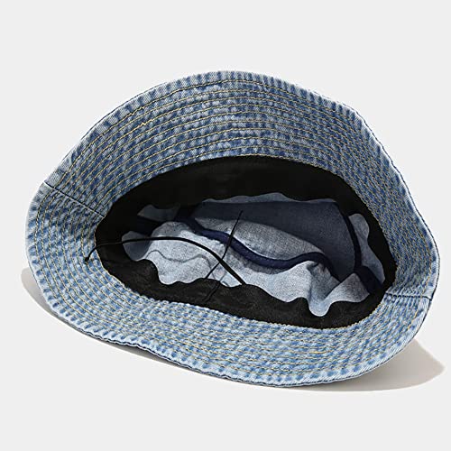 Malaxlx Cute Blue Denim Bucket Hat Beach Sun Hat Aesthetic Fishing Hat For Men Women Teens, Reversible Double-Side-Wear #TOP3
