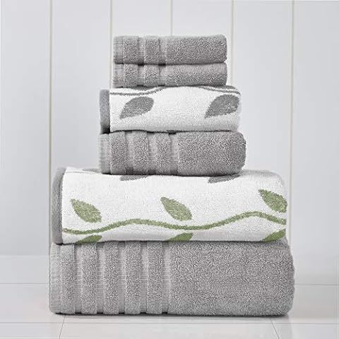 Pacific Coast Textiles 6 Pc Yarn Dyed Towel Organic Vines Ash Grey, 6-Piece Cover