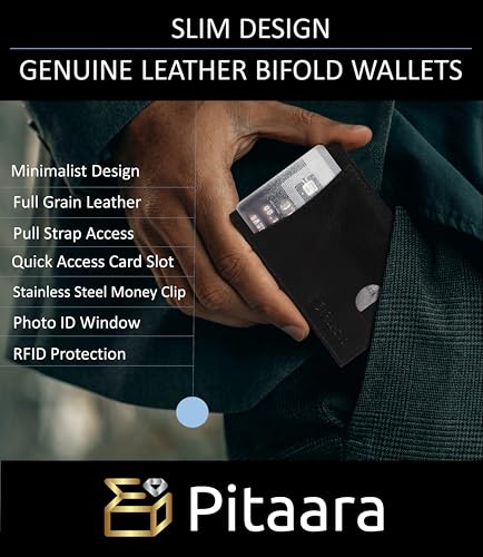 Pitaara Genuine Leather Slim Hand Crafted Minimalist Front Pocket Bifold Wallet with RFID Blocking and Money Clip For Men2