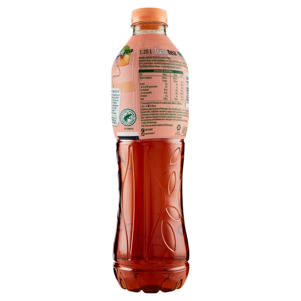 Fuze Tea Pesca, 18 unidades, té negro, melocotón y rosas, refrescante, sin alcohol, botella de PET desechable de 1,25 L + lata italiana gourmet Polpa di Pomodoro de 400 g