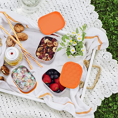 Image of Tanjiae Stainless Steel Lunch Snack Containers Set | Leak Proof 304 Stainless Steel Food Containers with Silicone Lids - Perfect Metal Lunch Box for School and Daycare (Orange lunch01, Small)