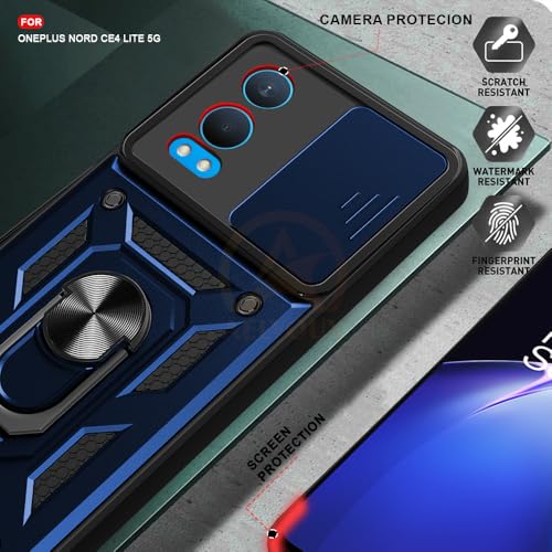 Image of Armor Bumper Back Cover Case for OnePlus Nord CE 4 Lite 5G Rotating Camera Cover, Ring Holder & Kickstand | Heavy Duty & 360 Degree Protection OnePlus Nord CE 4 Lite 5G Back Cover (Blue)