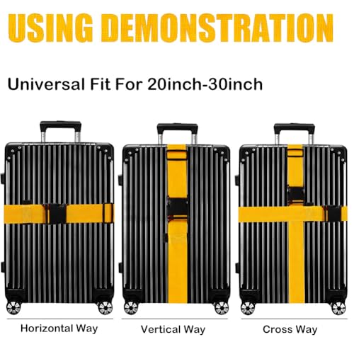 Image of Luggage Straps for Suitcases TSA Approved-2 Pack Bright Personalized Luggage Belt Strap for Suitcase /Carry On Bag Luggage Accessories for Travel (Yellow)