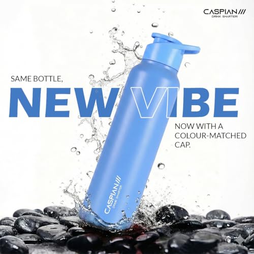 Image of CASPIAN / / / HIke ISI Certified Stainless Steel Water Bottle 1 ltr. (Capri Blue, 1 Litre) | Leak Proof Sipper for Fridge Home Office Travel School Kids Boys Girls Adults Sports Gym Yoga Gift|BPA Free