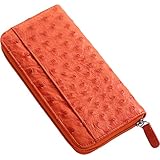 [三京商会] 財布 レディース メンズ オーストリッチ レザー 本革 ハーフポイント 長財布 ラウンドファスナー (Aタイプ,オレンジ)
