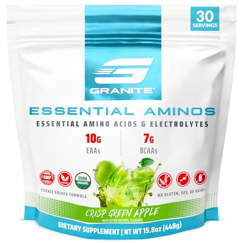 Image of Granite Essential Amino Acids Powder, Green Apple Flavor, with 10g EAAs and 7g BCAAs, Supports Muscle Recovery & Growth, Soy-Free, Gluten-Free (30 Servings)
