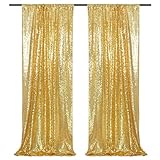 PartyDelight Gold 2FT X 8FT Sparkly Sequin Backdrop Curtains 2 Panels for Wedding Party Room Decorations Events