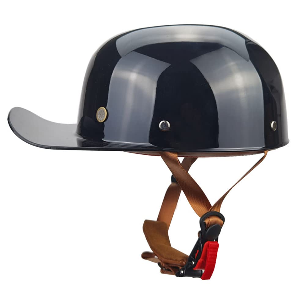 Rétro Casquette De Baseball Vintage Casque De Moto À Visage Ouvert pour Hommes Femmes Mobylette Bols Casque pour Toutes Les Saisons (Bright Black,XL(59-60cm))