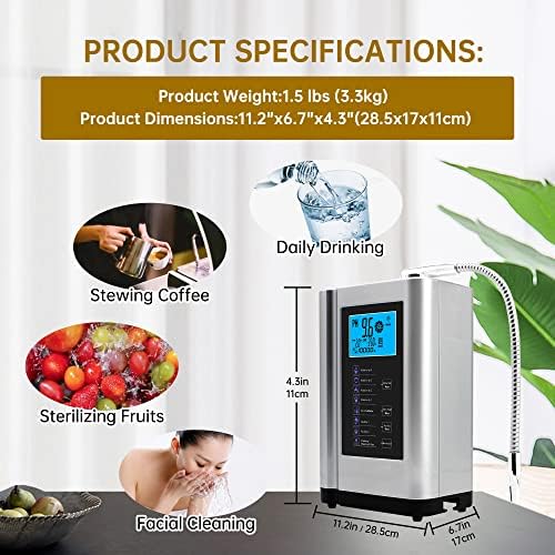 Water Ionizer, Water Purifier Machine PH 3.5-10.5 Alkaline Acid Water Machine,Up to -500mV ORP, 8000 Liters Per Filter,7 Water Settings,Auto-Cleaning,Intelligent Voice (IR-silver)