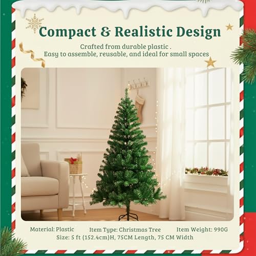 Image of CraftVatika Christmas Tree 5ft for Xmas Party Decorations, X Mas Tree for Home Office Table Decor, Christmas Party Decoration Items, Merry Christmas Decoration Tree with Stand for Xmas Decoration