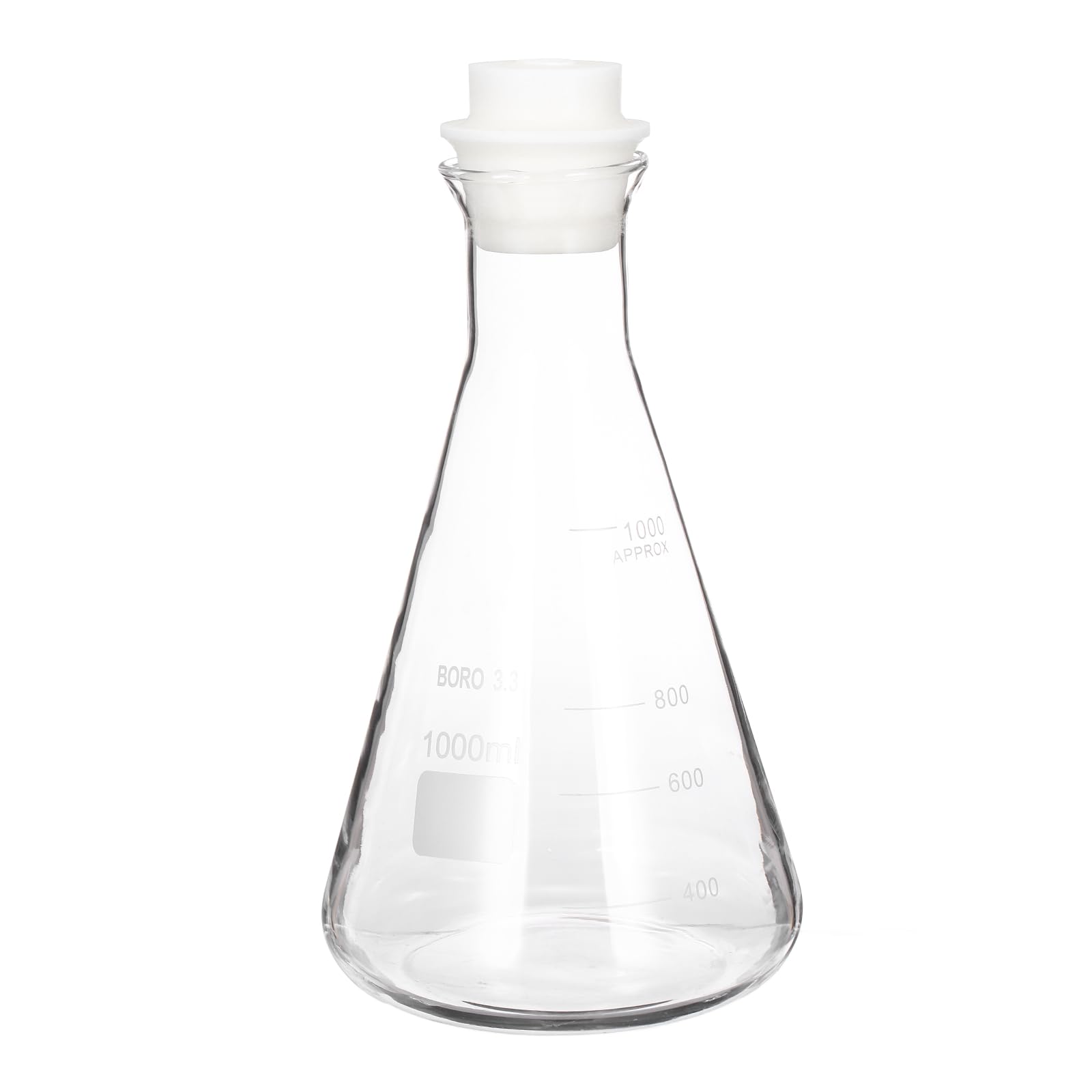 PATIKIL PATIKIL 1000ml 33.8oz Matraz Erlenmeyer De Boca De Vidrio De Silicona Arena|Ancha Matraz Cónico Borosilicato 3.3 Con Tapón Núcleo De Matraces Graduados Con Escala Impresa