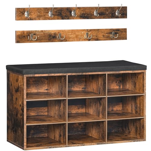 HOOBRO Garderobe Schuhregal Set, Schuhbank mit 9 Fächern, Schuhregal mit gepolsterter...