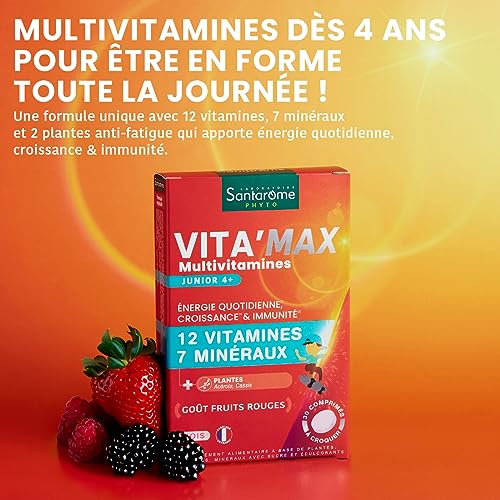 Santarome Bio Phyto - Vita'max Multivitamines Enfant - 12 Vitamines & 7 Minéraux, Acérola - Complément alimentaire Tonus et Vitalité - 30 comprimés – Image 3