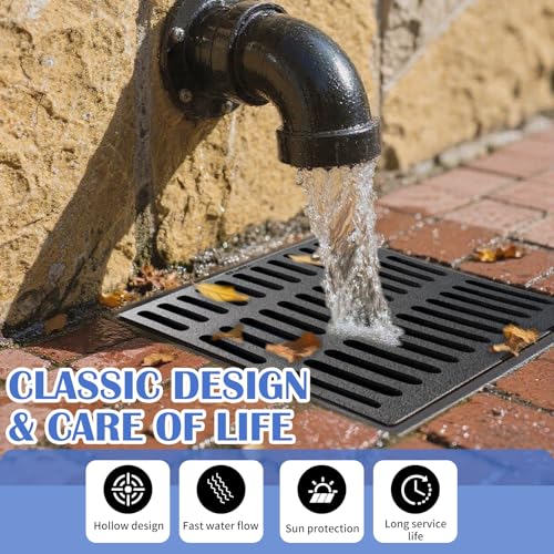 Image of Cast Iron Drain Grate, 8 * 20in Outdoor Drain Cover, B125 Class Ductile Iron Channel Drainage Grates, Heavy Duty Sewer Grate,Black Rectangle Drain Grate for Yard,Driveway,Concrete Floor.