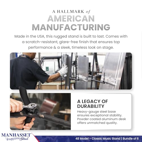 Manhasset Music Stand For Sheet Music - Bulk Pack of 6 Stands - 48 Symphony Model - Long Lasting, Durable Manhasset Stand - Adjustable Height - 20" by 12" - Made in the USA