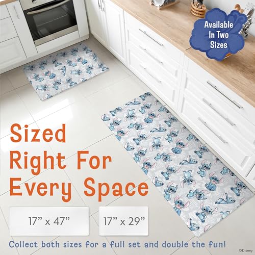Image of Disney Stitch Anti-Fatigue Kitchen Mats for Floor, 17x47, Non-Slip | 12mm PVC foam cushions feet and back, water resistant, wipes clean, won't compress or crack over time