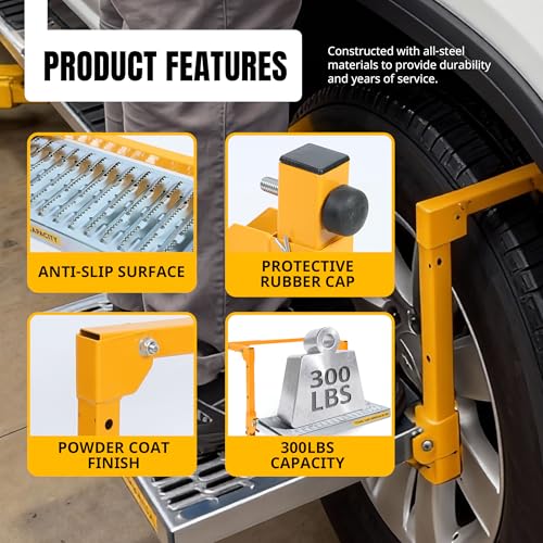 Image of MAXXHAUL 50694 21-1 /2 inch x 7.3 inch Adjustable Truck Tire Service Step with Non-Slip Platform Foldable 300-lb Capacity - Fits up to 31 inch Tire Diameter
