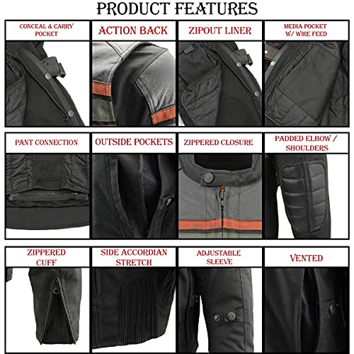 Milwaukee Leather MPM1751-BLACK-LG Burnt Orange Leather And Textile Armored Motorcycle Jacket thumb #1