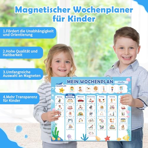 FORMIZON Wochenplaner Kinder Magnetisch, Magnettafel mit 248 Magnete, Stift Abwischbar, Tasche, Routine Planer, Kalender Kinder Montessori to Do Liste Lernhilfe zur Selbstständigkeit & Wochenplanung