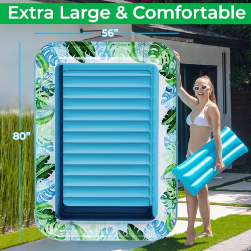 JAMBO XL Inflatable Tanning Pool Lounger Float, 80 x 56 Sun Tanning Pool Float with Pillow, Double Water Lounge Raft Pool Floatie for Adults Tanning Raft Water Tanning Bed Kiddie Pool Floats - image 6