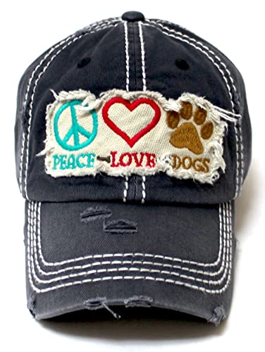 Women's Ballcap Peace, Love, Dogs Patch Embroidery Monogram Hat, Vintage Black
