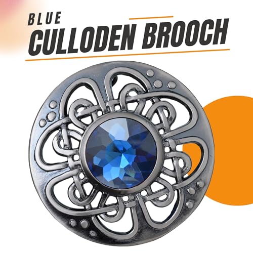 Image of Elegant Culloden Plaid Brooch - Scottish Kilt Fly Plaid Brooch Intricate Celtic Knot in Pewter with Gemstone 3-Inch Diameter - Ideal for Scottish Kilts & Formal Wear